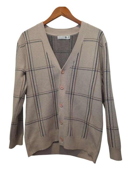 Basic House Other - Basic House Beige Plaid Button-Up Wool-Cashmere Blend Cardigan Sweater Sz S